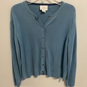 Women’s Ann Taylor 100% Silk Ribbed Blue Cardigan Sweater, Medium